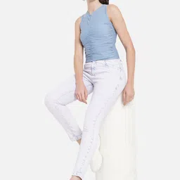 Orchid Blues Women Blue Skinny Fit Pure Cotton Denim Washed Heavy Fade Jeans image 4