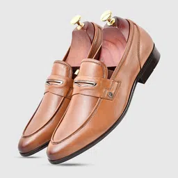Egle Men Brown Solid Leather Formal Slip-Ons image 2