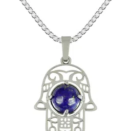 reiki crystal products Natural Lapis Lazuli Hamsa Shape Pendant Locket with Metal Chain for Unisex Lapis Lazuli, Agate Crystal Pendant image 5