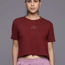 hrx by hrithik roshan Women Printed Round Neck Pure Cotton Brown T-Shirt-picture-27