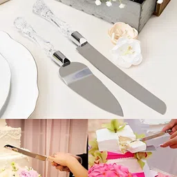 leplion Stainless Steel Cake Knife and Server Set with Acrylic Handle Slicer Cutter Stainless Steel Cake Server image 3