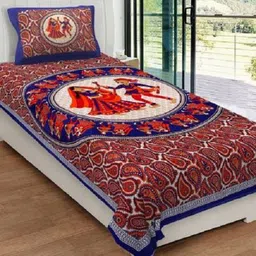 traditional collection Cotton Single Flat 140 TC Jaipuri Prints Bedsheet-picture-12