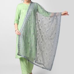 Dupatta Bazaar Grey & Silver Ethnic Motifs Embroidered Dupatta with Zari Detail-picture-16