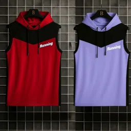 zenfit Pack of 2 Men Solid Hooded Neck Polyester Multicolor T-Shirt image 1