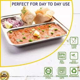 gatistavam 3 In1 Stainless Steel Plates with Compartments, Tiffin Plates (6" to 8") Rice Plates image 3