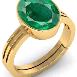 vishvma 11.25 Ratti Created Panna Gold Adjustable Ring for Women's and Men's Brass Emerald Brass Plated Ring image 2