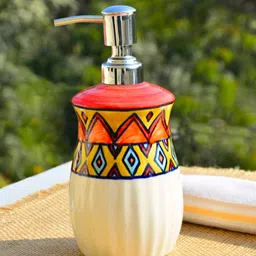 StyleMyWay Cream & Yellow Geometric Printed Ceramic Soap Dispenser-image-28