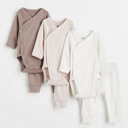 H&M Infant Boys Pack Of 3 Solid Pure Cotton Bodysuits-picture-44