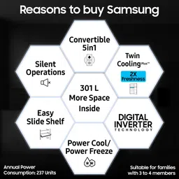 samsung 301 L Frost Free Double Door 3 Star Convertible Refrigerator image 2