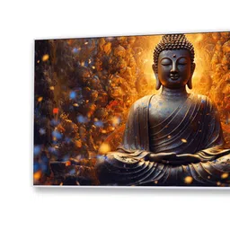 nestroots Canvas Framed Buddha Enveloped in Flames and Smoke Wall Painting image 5