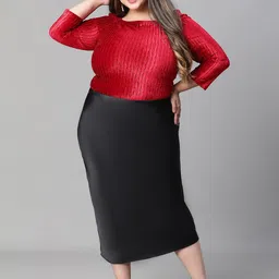 Oxolloxo Plus Size Satin Pencil Midi Skirts image 5