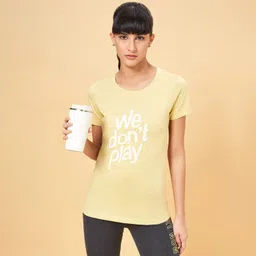 ajile by pantaloons Women Solid Round Neck Pure Cotton Brown T-Shirt-picture-13