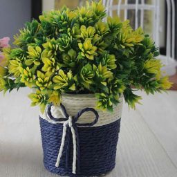 Green Plastic Yellow Leaves Artificial Plant with Pot by Foliyaj-picture-0