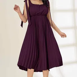 glomee Women Pleated Purple Midi/Calf Length Dress-picture-19