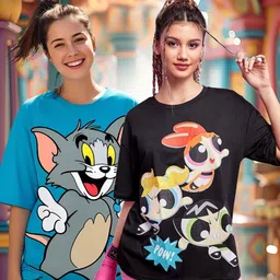 dreambe Pack of 2 Women Printed Round Neck Pure Cotton Multicolor T-Shirt-picture-11