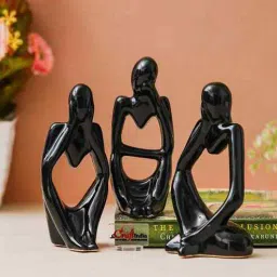 ecraftindia Resin Decorative Thinking Human Figurines Statues Showpieces (Set of 3, Black)| Home Decor Items for Living Room Bedroom Hall Office Desk Bookshelf Table| Home Decor Gifts for Birthday-picture-27