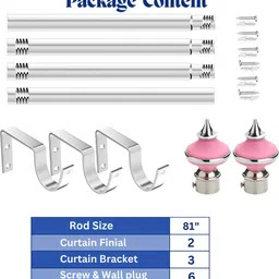 gloxy Pink, Silver Curtain Knobs, Curtain Rods, Rod Rail Bracket Metal image 3