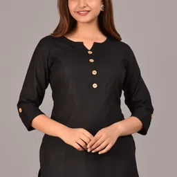 style ganga Casual Cuffed Sleeves Solid Women Black Top-picture-16