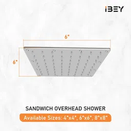 ibey 6 Inch Square Rainfall Shower Head Large High-Pressure Overhead Steel Shower Fixed Mount image 2