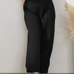 warcourt Women Loose Fit Black Cotton Blend Trousers image 2