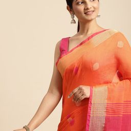 DESH BIDESH Orange & Beige Geometric Design Pure Cotton Taant Saree-picture-42