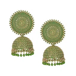 JMBW INTERNATIONAL Gold-Plated Dome Shaped Stone Studded Antique Jhumkas-image-85