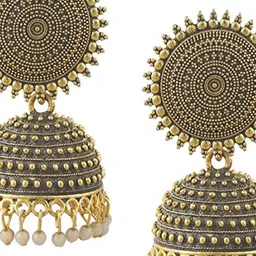 JMBW INTERNATIONAL Gold-Plated Dome Shaped Stone Studded Antique Jhumkas image 2