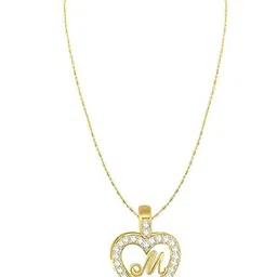 Vighnaharta Gold-Plated Cubic Zirconia Studded Heart Shaped M Letter Pendant With Chain-picture-22
