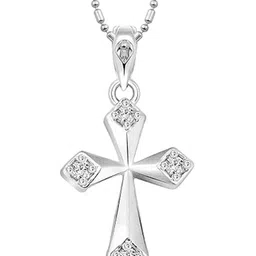 Vighnaharta Rhodium-Plated Cubic Zirconia Studded Cross Pendant-picture-32