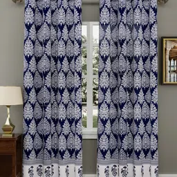 BLOCKS OF INDIA Navy Blue & White Set of 2 Ethnic Motifs Long Door Curtain-picture-17