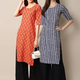 7threads KALINI Women Pack Of 2 Block Print Summer Sheers Crepe Kurta image 1