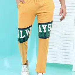 HIGHLANDER Men Yellow & Green Typography Printed Track Pant image 1