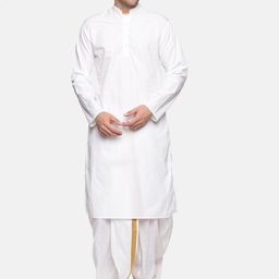 Sethukrishna Men White Pure Cotton Kurta with Pyjamas-picture-46