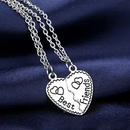 Yellow Chimes Rhodium-Plated Silver-Toned Best Friends Carved Pendant With Chain-image-93