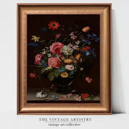 THE VINTAGE ARTISTRY Pink & Gold-Toned Still Life Bouquet Of Flowers Painted Wall Art-image-77