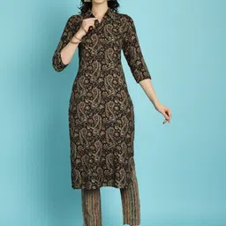 Rajnandini Paisley Printed Shirt Collar Straight Kurta With Trouser-picture-46