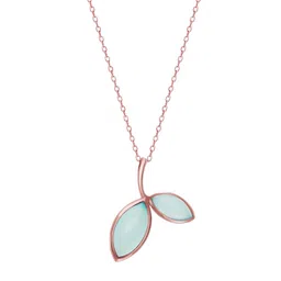 GIVA 925 Sterling Silver Rose Gold Plated Aqua Dual Chalcedony Leaf Pendant image 4