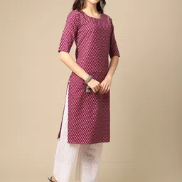 7threads KALINI Women Pack Of 2 Black & Burgundy Geometric Printed Crepe Kurta image 2