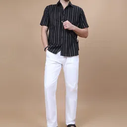 hence Men Regular Fit White Linen Blend Trousers image 5