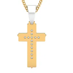 KUBERBOX Divine Cross 18KT Gold Diamond Studded Pendant-0.62gm image 3