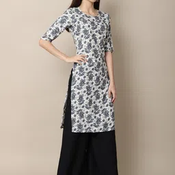 7threads KALINI Women White & Red Geometric Printed Block Print Handloom Crepe Kurta image 3