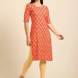 7threads KALINI Women Pack Of 2 Geometric Printed Thread Work Block Print Handloom Crepe Kurta image 3