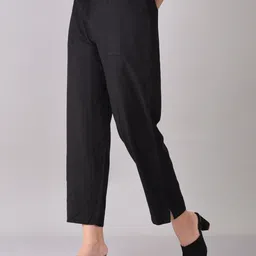 Women Regular Fit Black Cotton Blend Trousers-image-1