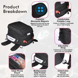 allextreme Magnetic Tank Bag Faux with Mobile Navigation Pouch Straps Universal for Bikes Saddle Bag Black Leather Motorbike Saddlebag image 2