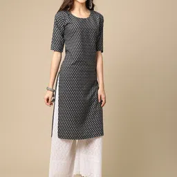 7threads KALINI Pack Of 2 Women Black & White Geometric Printed Crepe Kurta image 4