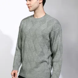 highlander Men Self Design Round Neck Grey Sweater image 4