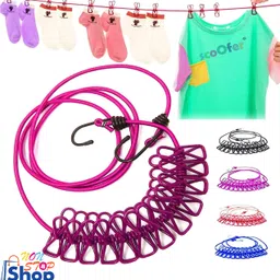 Portable Multi Functional Drying Rope with 12 Clips and 2 Hooks Iron Cloth Clips Plastic, Aluminium Cloth Clips-image-36
