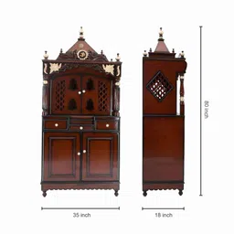 dzyn furnitures Pooja Graham Large Floor Rested Pooja Mandap with Door (Brown Gold) image 2
