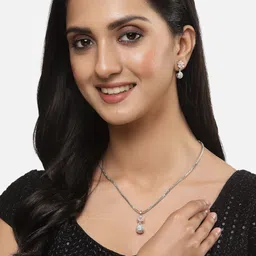 Kennice Rhodium-Plated Cubic Zirconia studded Necklace with Earrings image 5