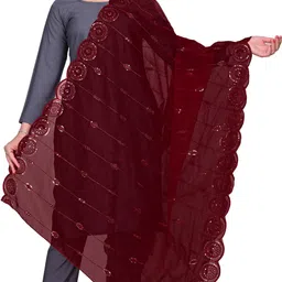 sekmany Organza Embroidered Maroon Women Dupatta image 2